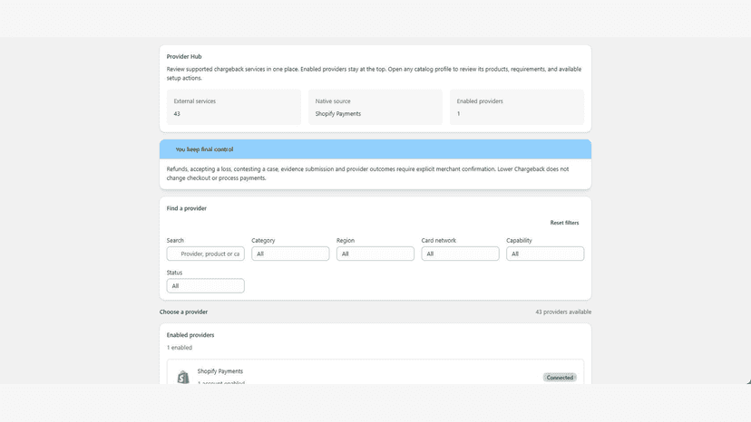 Provider catalog with registered adapter availability