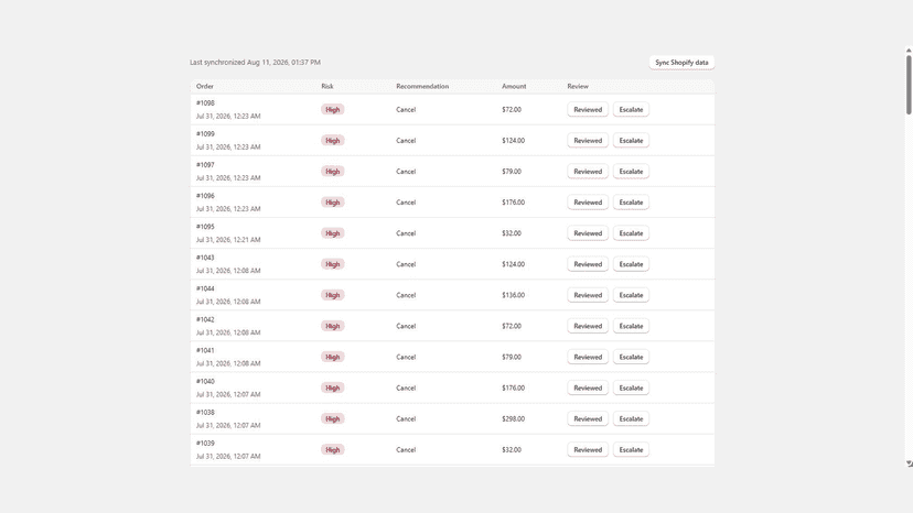 Order risk review with merchant-controlled decisions
