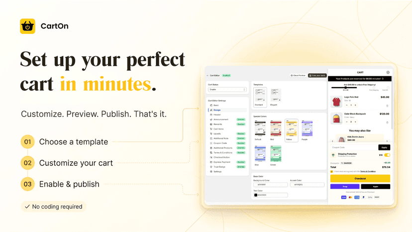 Set up your perfect cart in minutes