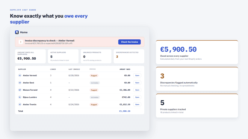 Dashboard with amount owed and flagged discrepancies