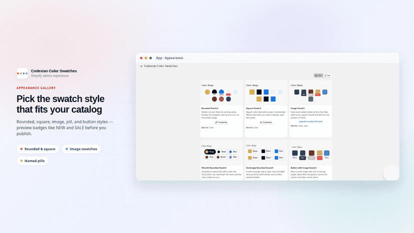 Pick the swatch style that fits your catalog.