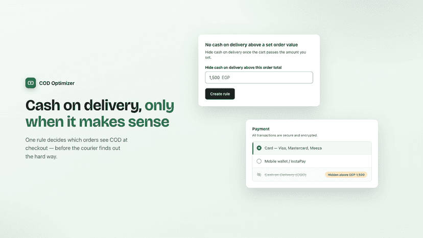 Control when cash on delivery appears at checkout.