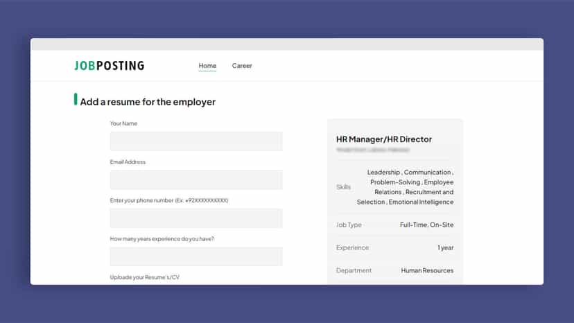 Application Submission Page