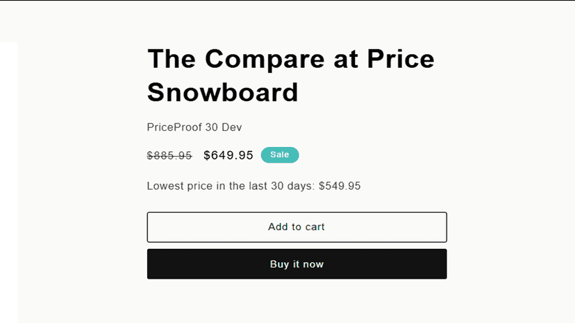 A table of tracked variants with their 30-day lowest prices