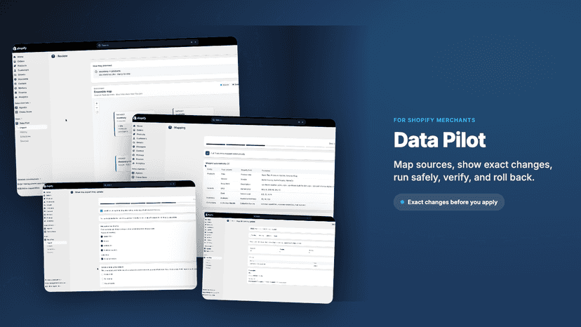 Data Pilot collage: map, preview, verify, roll back