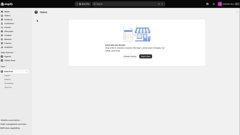 Home: drop a file or connect a source to start