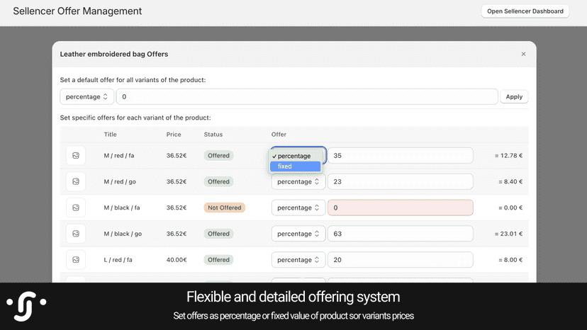 Sellencer App Offer for Product and Variants