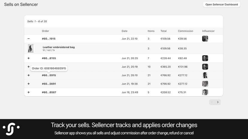 Sellencer App Sells Page