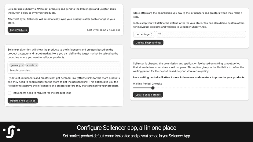 Sellencer Setting Options
