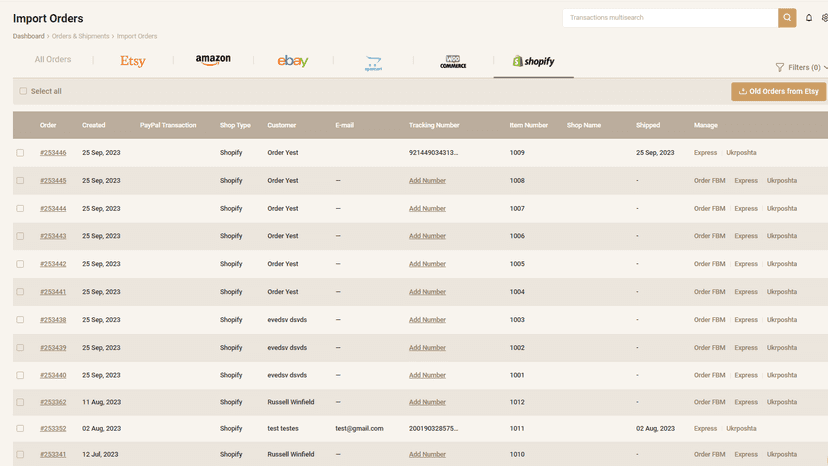 List of orders from Shopify