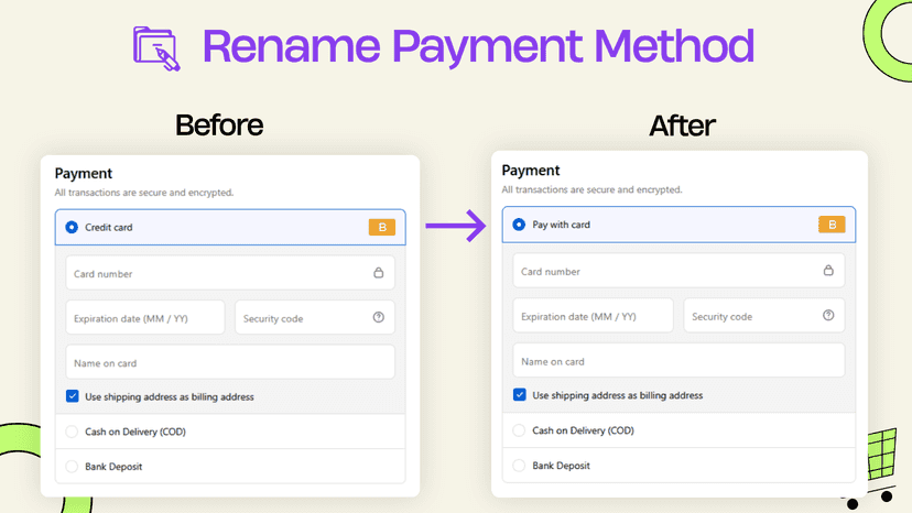 Rename Payment Methods