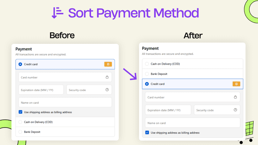 Sort Payment Methods
