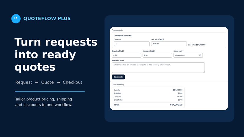 QuoteFlow Plus feature image showing a merchant preparing