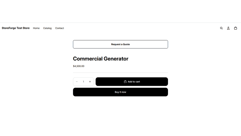 Online store product page showing the Request a Quote button
