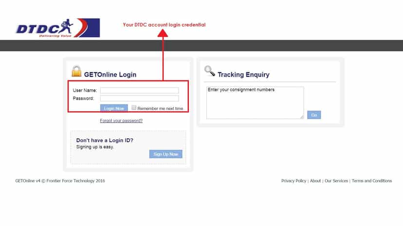 DTDC Express Account Login