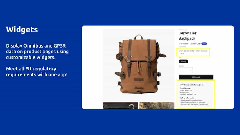 Widgets displaying product information