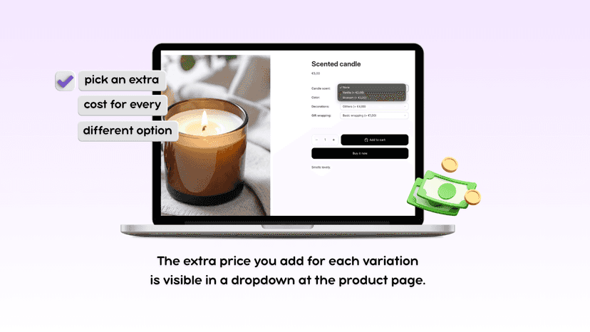 The price you add for each variation is visible in a dropdown.