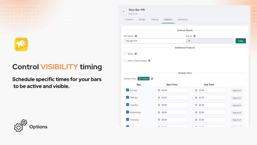 Control visibility timing.
