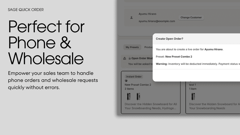 Optimized interface for phone and wholesale orders