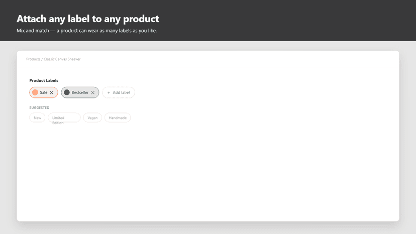 Choose label on product in backend