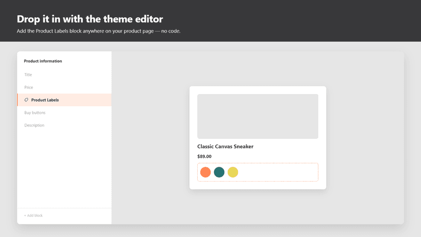 Adding product label block in theme editor