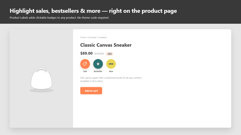 Product labels on product page