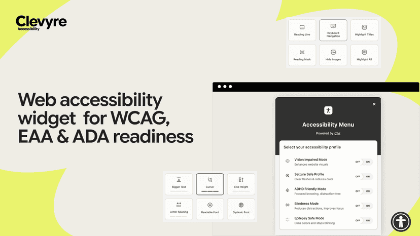 Web accessibility widget for WCAG, EAA, ADA readiness by Clevyre