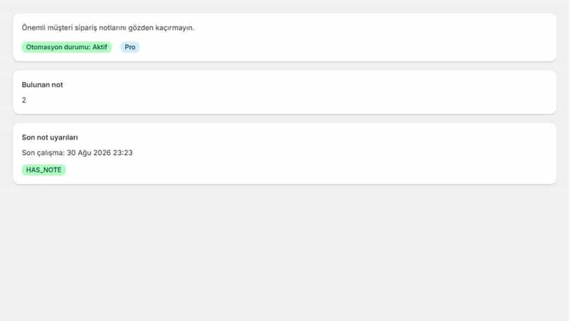 Order Note Alert dashboard showing note tagging activity