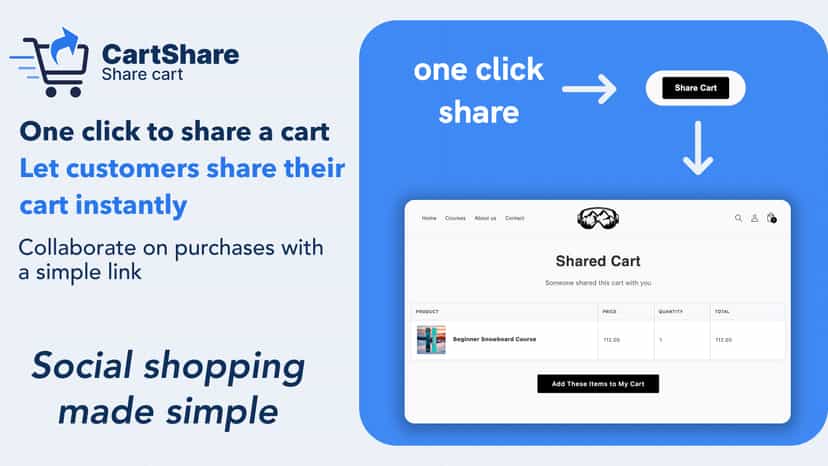One click Share cart button on Shopify cart page