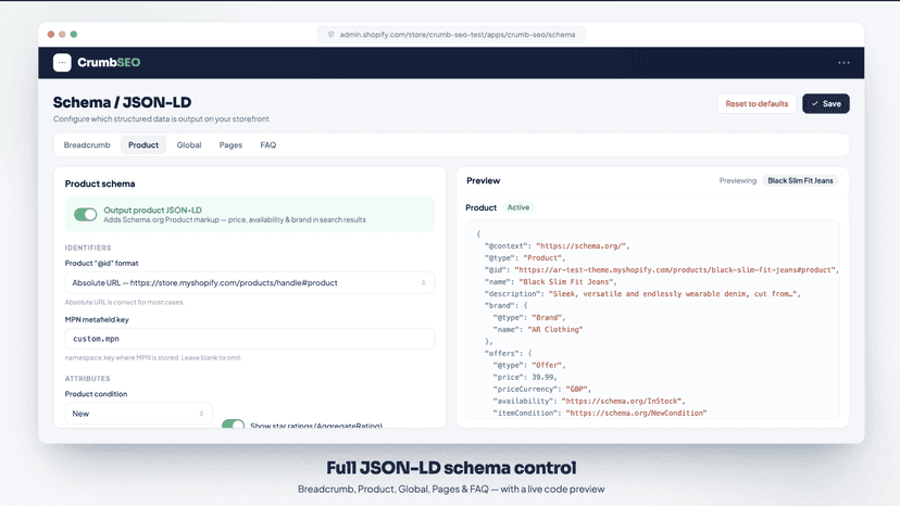 Breadcrumbs & Schema - Manage all JSON schema