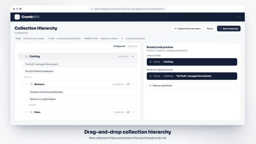 Breadcrumbs & Schema - Drag and Drop Collections