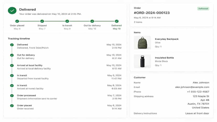 Order detail with tracking timeline