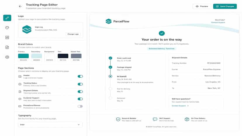 Tracking page editor and live preview