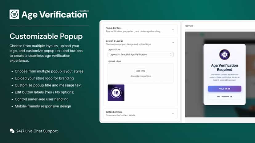 Easy Age Verification Customizable Popup Banner