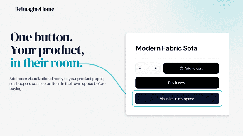 Shopify product page with room visualizer button for furniture.