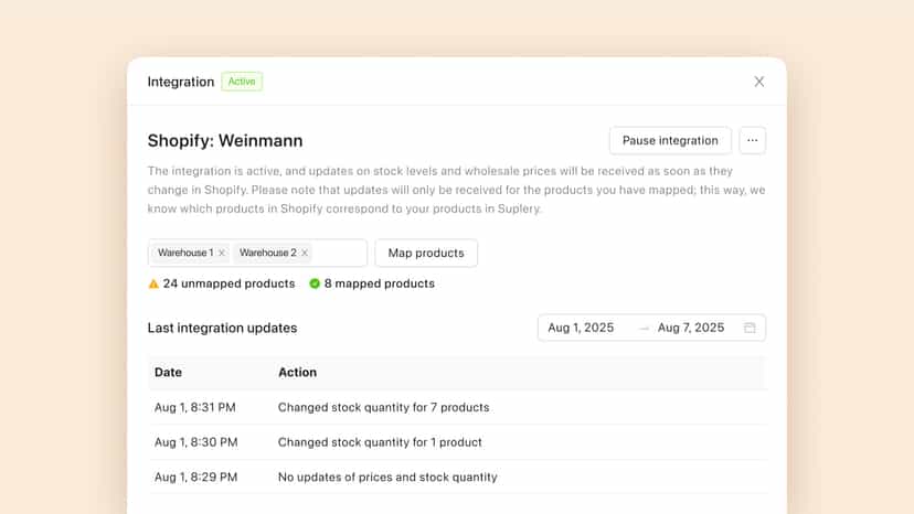 Suplery integration with Shopify interface