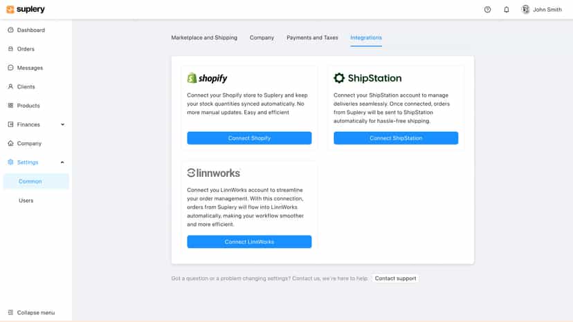 List of different integrations (including Shopify)