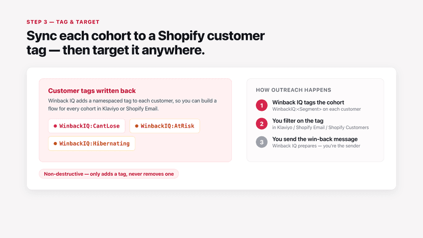 Syncing cohorts to Shopify customer tags for outreach