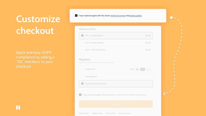 Customize your checkout with terms and conditions checkbox