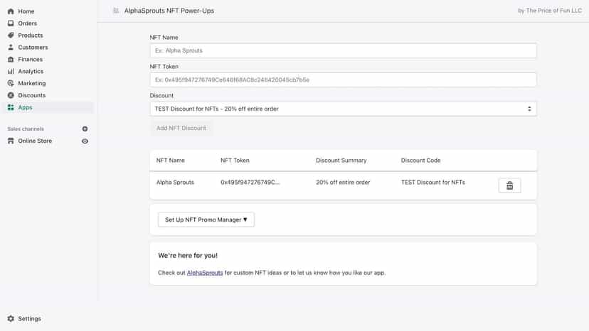 Store managers can easily set up NFT discounts