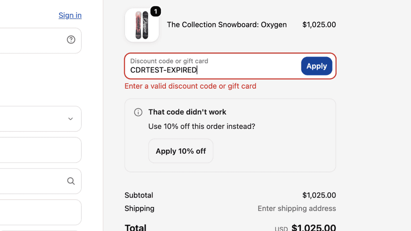 The rescue offer under the discount field in checkout