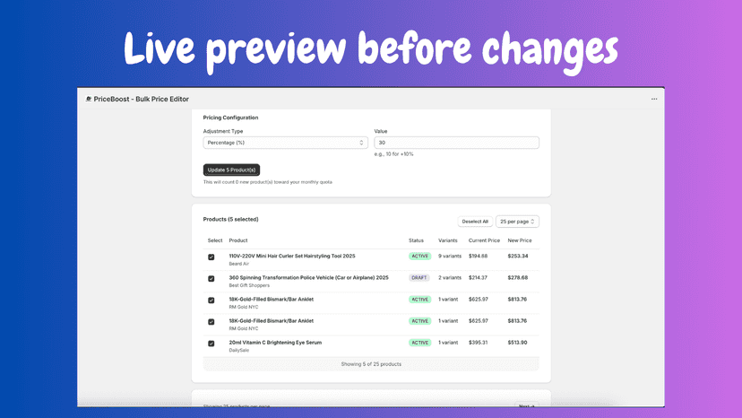 PriceBoost - Live preview before changes