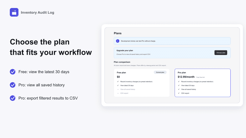 Free and Pro history access and CSV comparison