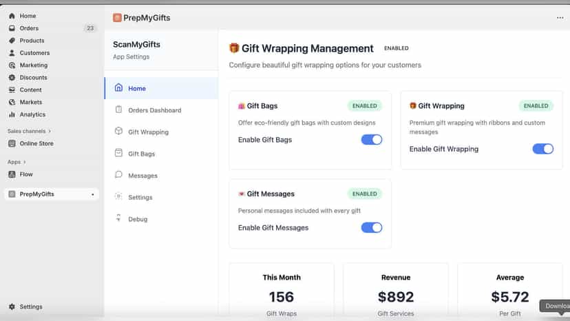 Admin panel to add/remove/update gift engancements