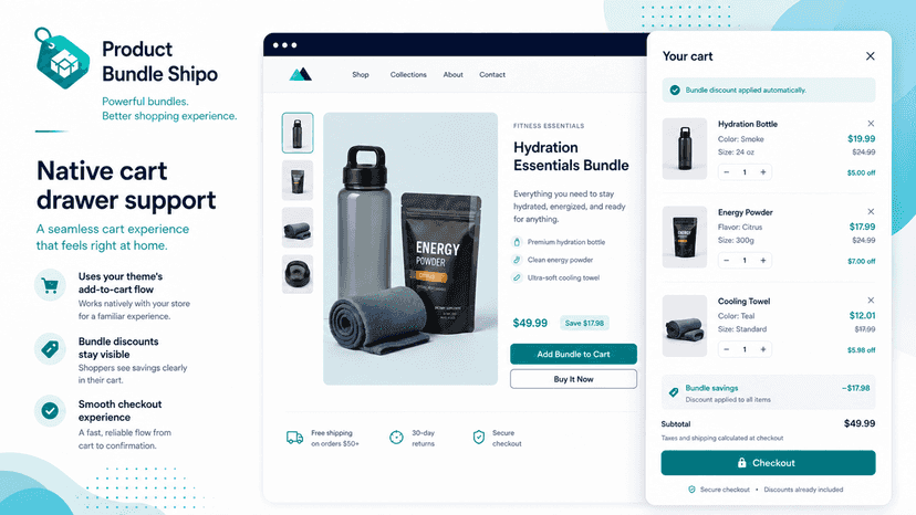 Bundle discount shown in the native cart drawer