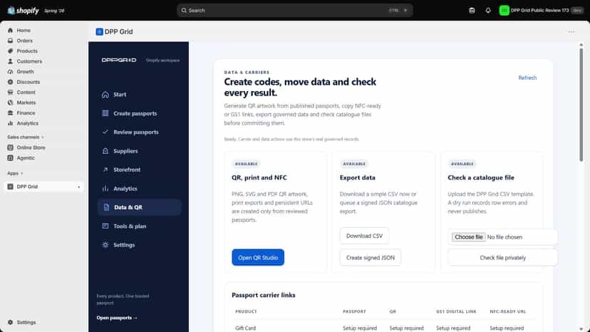 Generate QR codes, export data and privately check CSV files