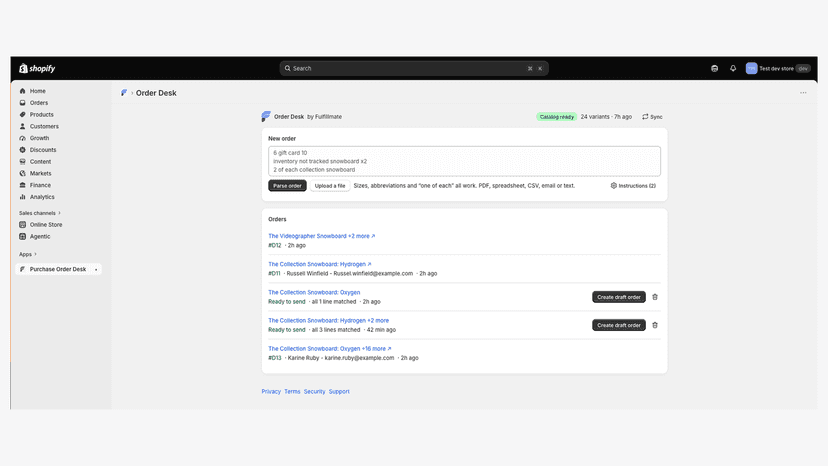 Draft orders when created using the AI order parser