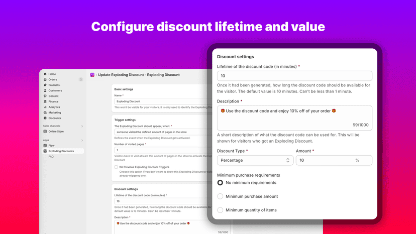 Configure discount lifetime and value