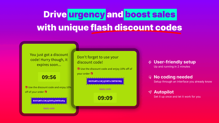 Drive urgency and boost sales with unique flash discount codes