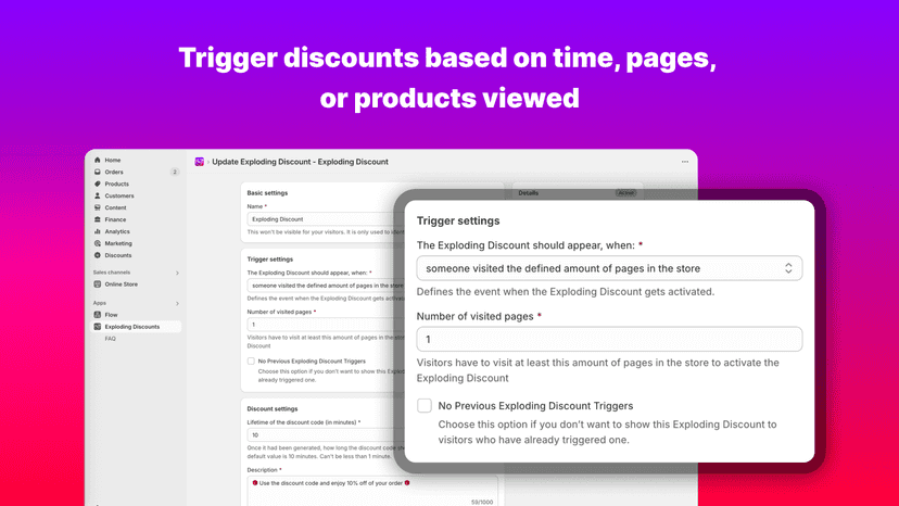 Trigger discounts based on time, pages, or products viewed